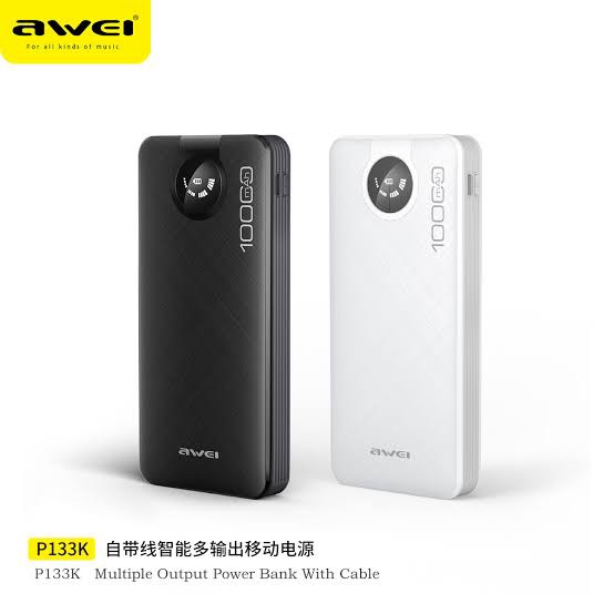 Picture of Awei P133K 10000mAh Fast-Fill Power Bank with 4 Self-Contained Cables