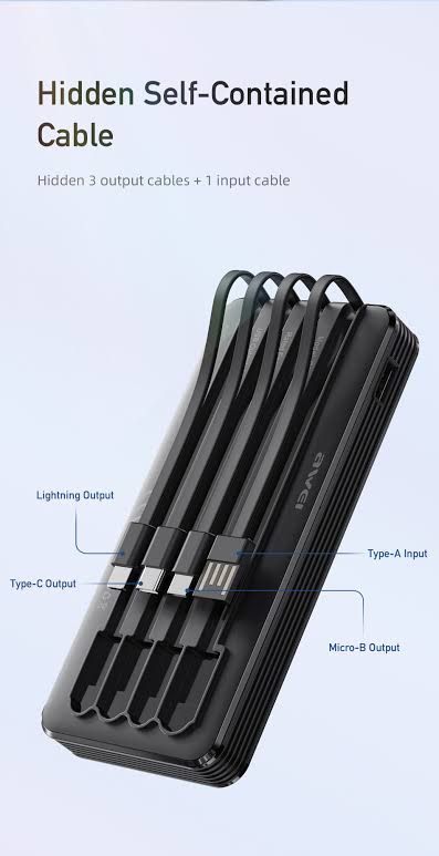 Picture of Awei P133K 10000mAh Fast-Fill Power Bank with 4 Self-Contained Cables