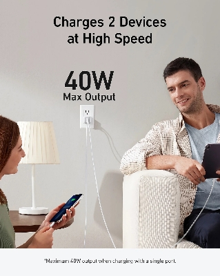 Picture of Anker 521 Charger Nano Pro 40W PIQ 3.0 Dual Port Compact Fast USB C Charger fo...