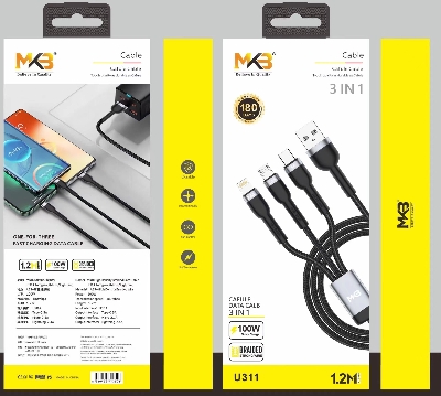 Picture of MKB U311 3 in 1 USB -LIGHTNING/Type-c/micro /100W higt power/FAST Cafule cable