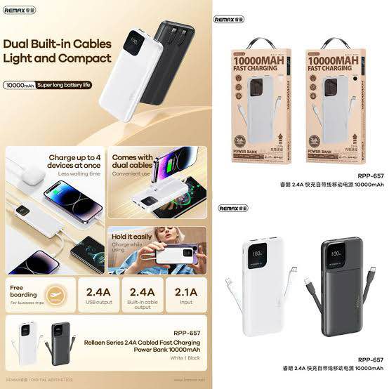 Picture of REMAX RPP-657 Rallaen Series 10000mAh Fast Charging Power Bank(2.4A)