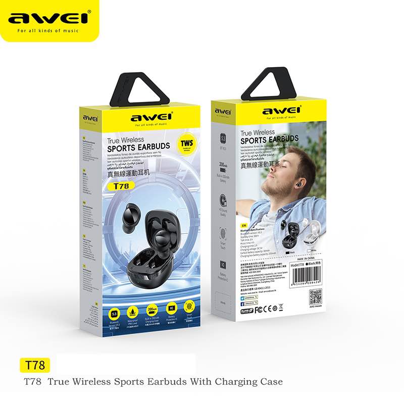 Picture of Awei T78 Bluetooth 5.3 Earphones Wireless 3D Stereo TWS Headphones with Microphones Game In-ear Headset Hifi HD Call Earbuds