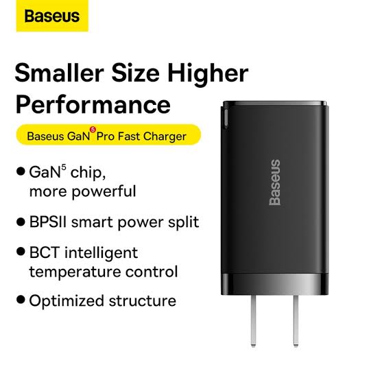 Picture of BASEUS GaN5 Pro Fast Charger 2C+U Three Ports 65W with Type C Cable