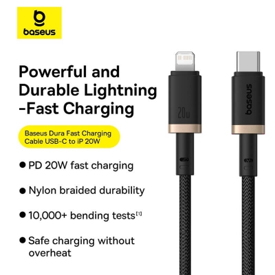 Picture of Baseus Dura Series Type-C to ip 8 Pin 20W Fast Charging Cable 1m (C-B)