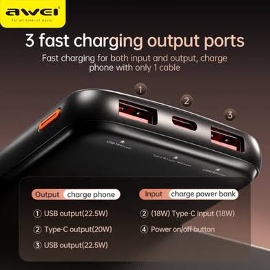 Picture of Awei P10K 10000mah 22.5W Fast Charging Digital Display Power Bank