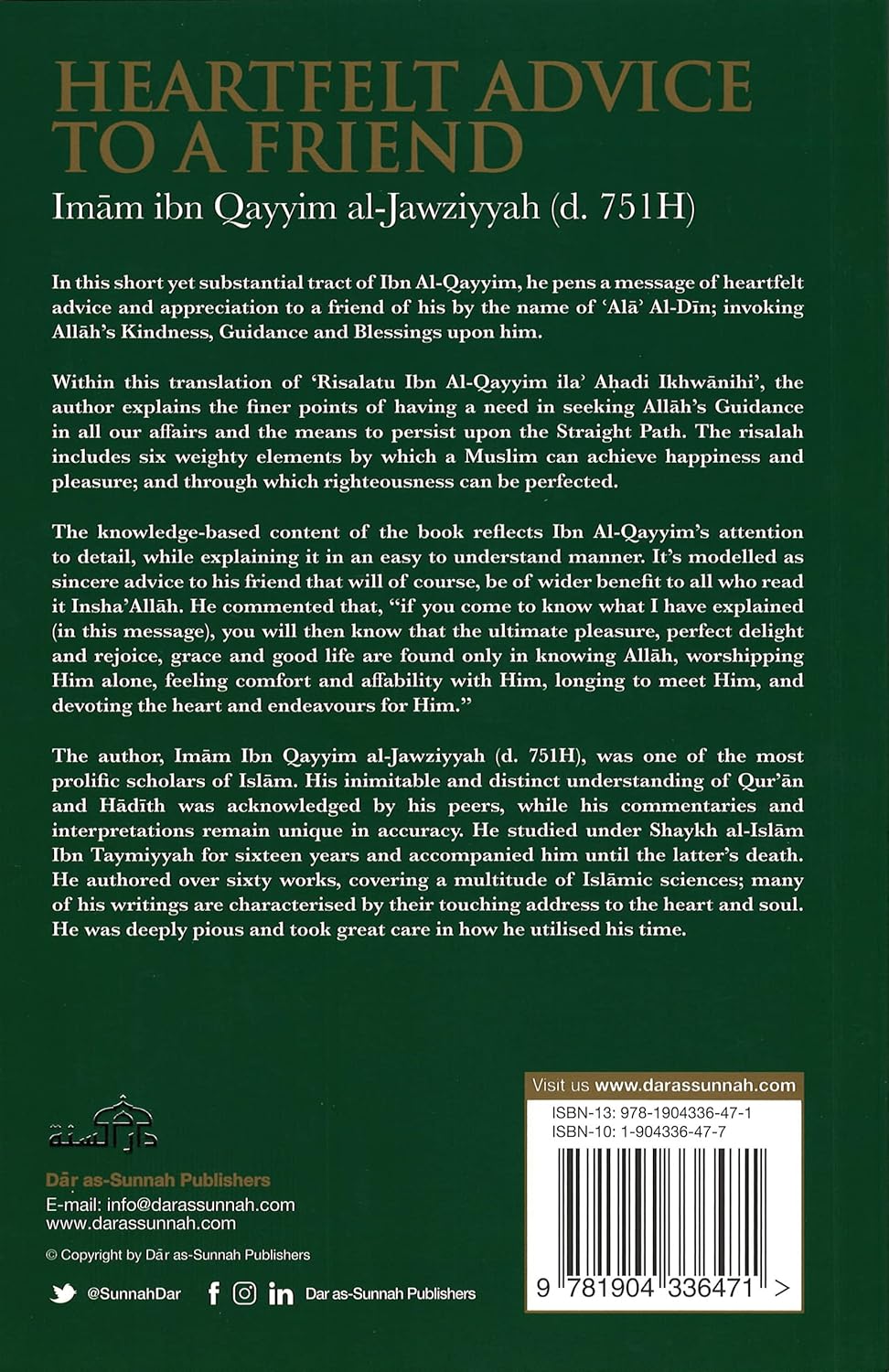 Picture of Heartfelt Advice To A Friend by Ibn Qayyim al-Jawziyya (Paperback)