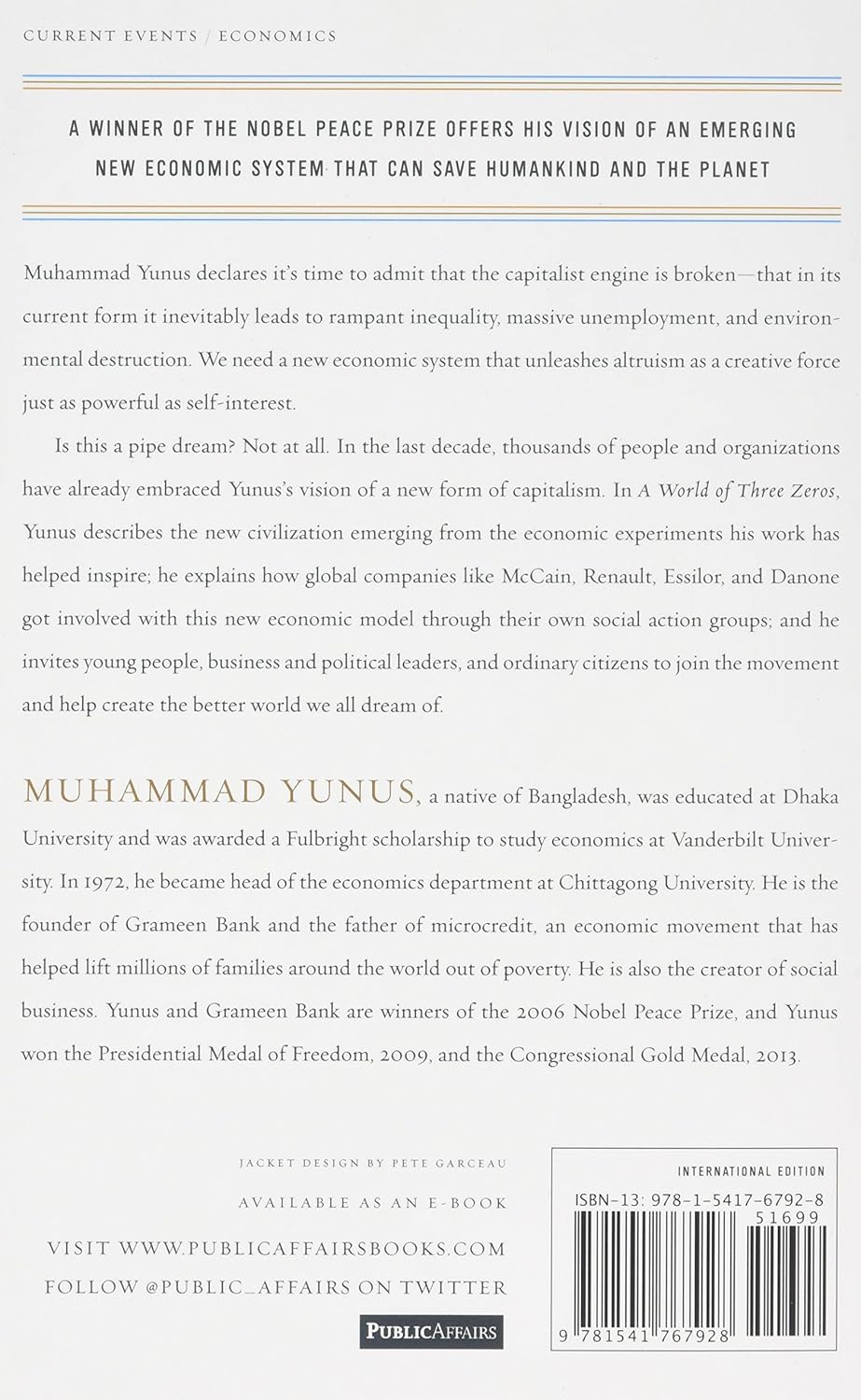 Picture of A World of Three Zeros: The New Economics of Zero Poverty, Zero Unemployment, and Zero Net Carbon Emissions by Muhammad Yunus (Paperback)