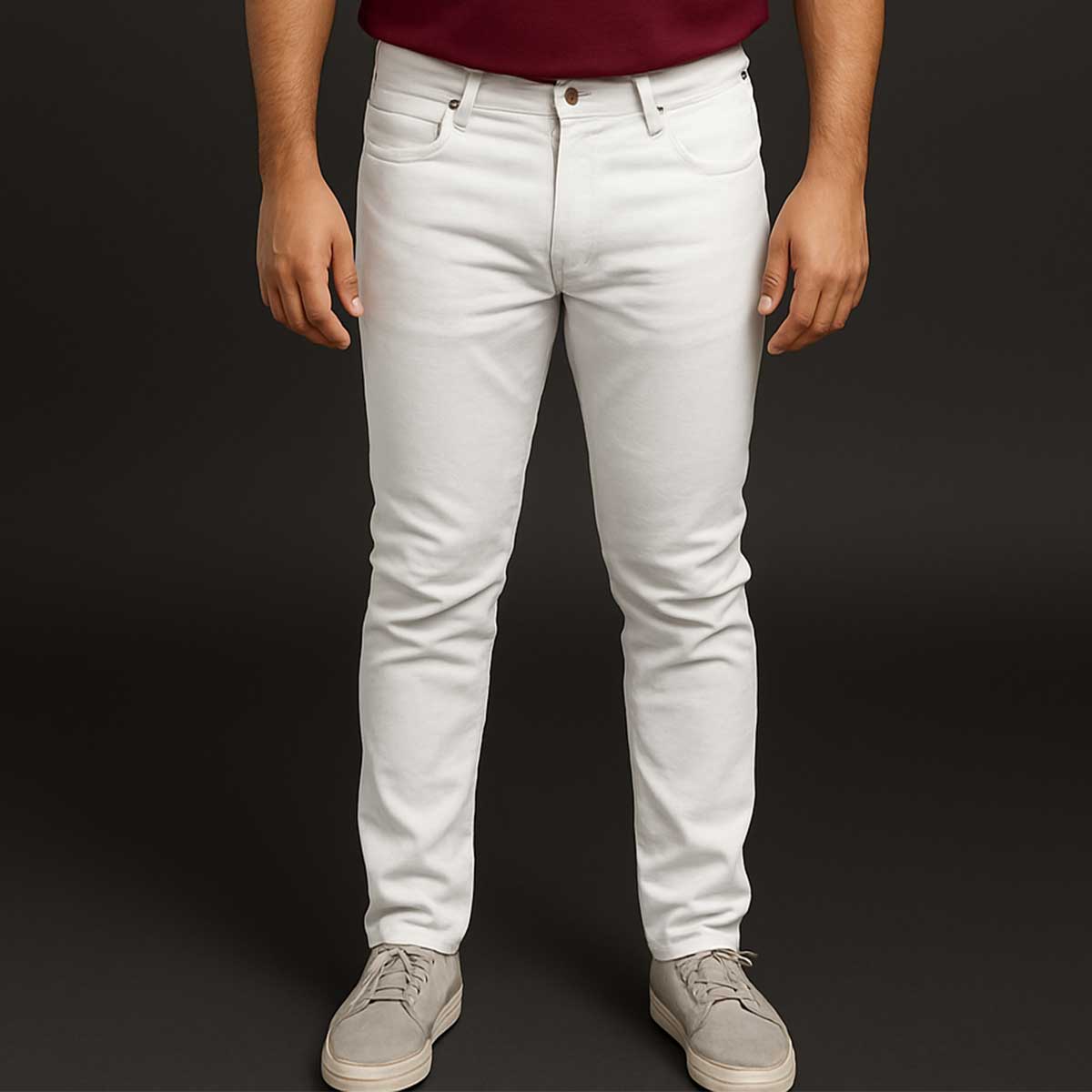 Picture of White denim pant for men new collection 2025 | Export quality jeans pant for men white | white colour denim pant for men | Big size white pant for men