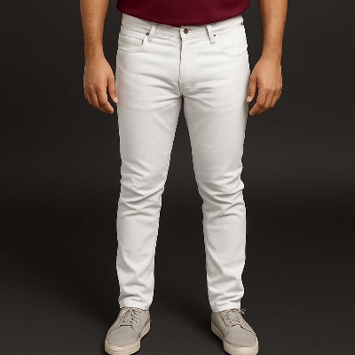 Picture of White denim pant for men new collection 2025 | Export quality jeans pant for men white | white colour denim pant for men | Big size white pant for men