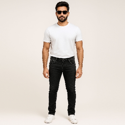 Picture of Export quality black pant for men new collection 2025 | Stretch jeans pant for men black color - Denim pant for men