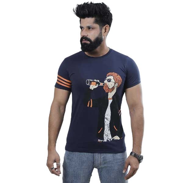 Picture of Blue tshirt for men new collection 2025 | Soft Cotton tshirt for men blue | Export quality tshirt printed | Low price tshirt collection for men