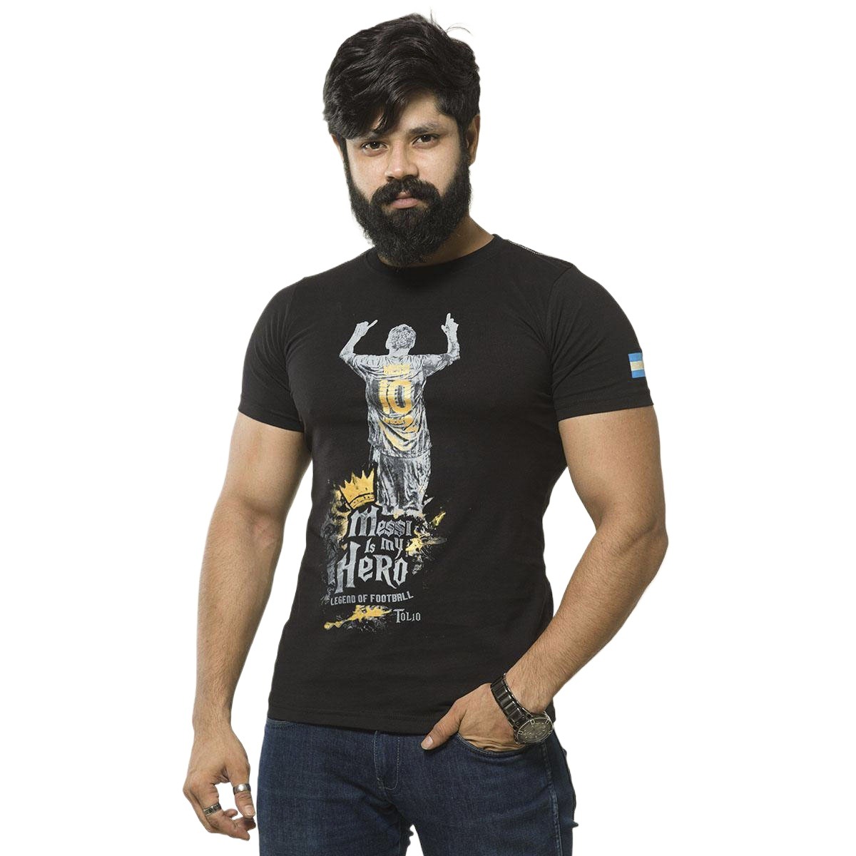 Picture of Black tshirt for men new collection 2025 | Cotton tshirt for men black | Argentina fan tshirt for men | Messi tshirt for men