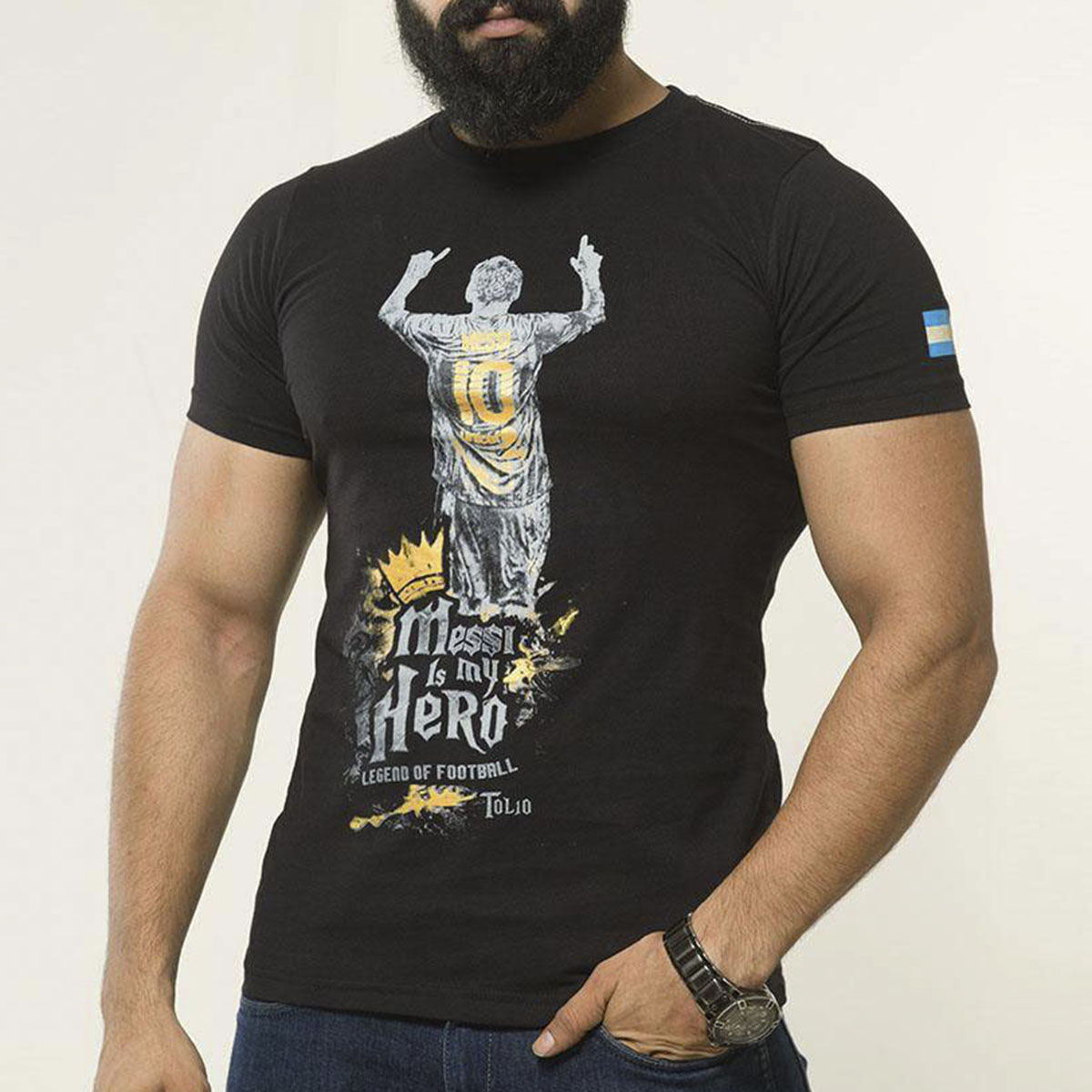 Picture of Black tshirt for men new collection 2025 | Cotton tshirt for men black | Argentina fan tshirt for men | Messi tshirt for men