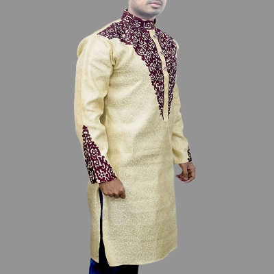 Picture of Panjabi for men golden colour | Panjabi for men marriage | golden panjabi for men | golden colour panjabi for men | katan panjabi for men | panjabi for men katan | panjabi for men new collection 2022 brand | Panjabi for men