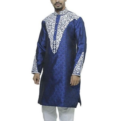 Picture of Navy Blue Katan Panjabi For Men