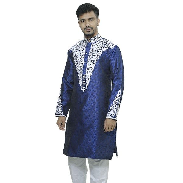 Picture of Navy Blue Katan Panjabi For Men