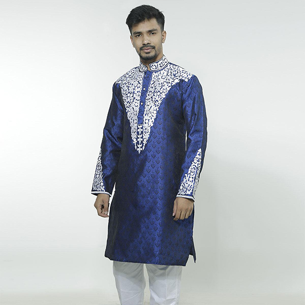Picture of Navy Blue Katan Panjabi For Men