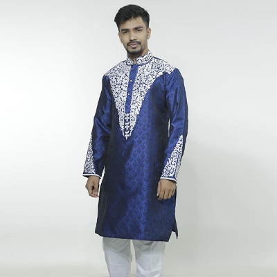Picture of Navy Blue Katan Panjabi For Men