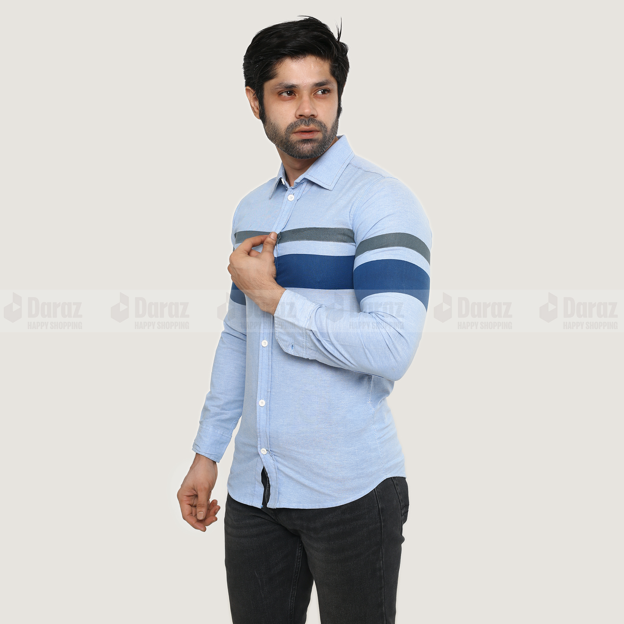Picture of Sky blue shirt for men new 2024 brand stylish | Export quality shirt for men sky blue colour | Printed shirt for men blue colour