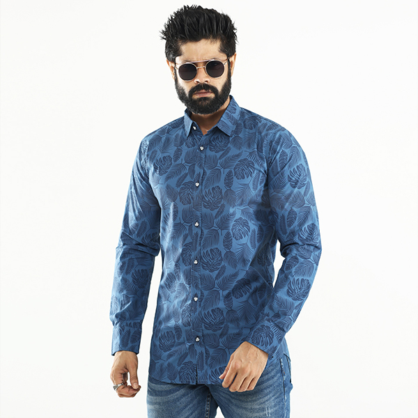 Picture of Royal Blue Cotton Casual Long Sleeve Shirt For Men