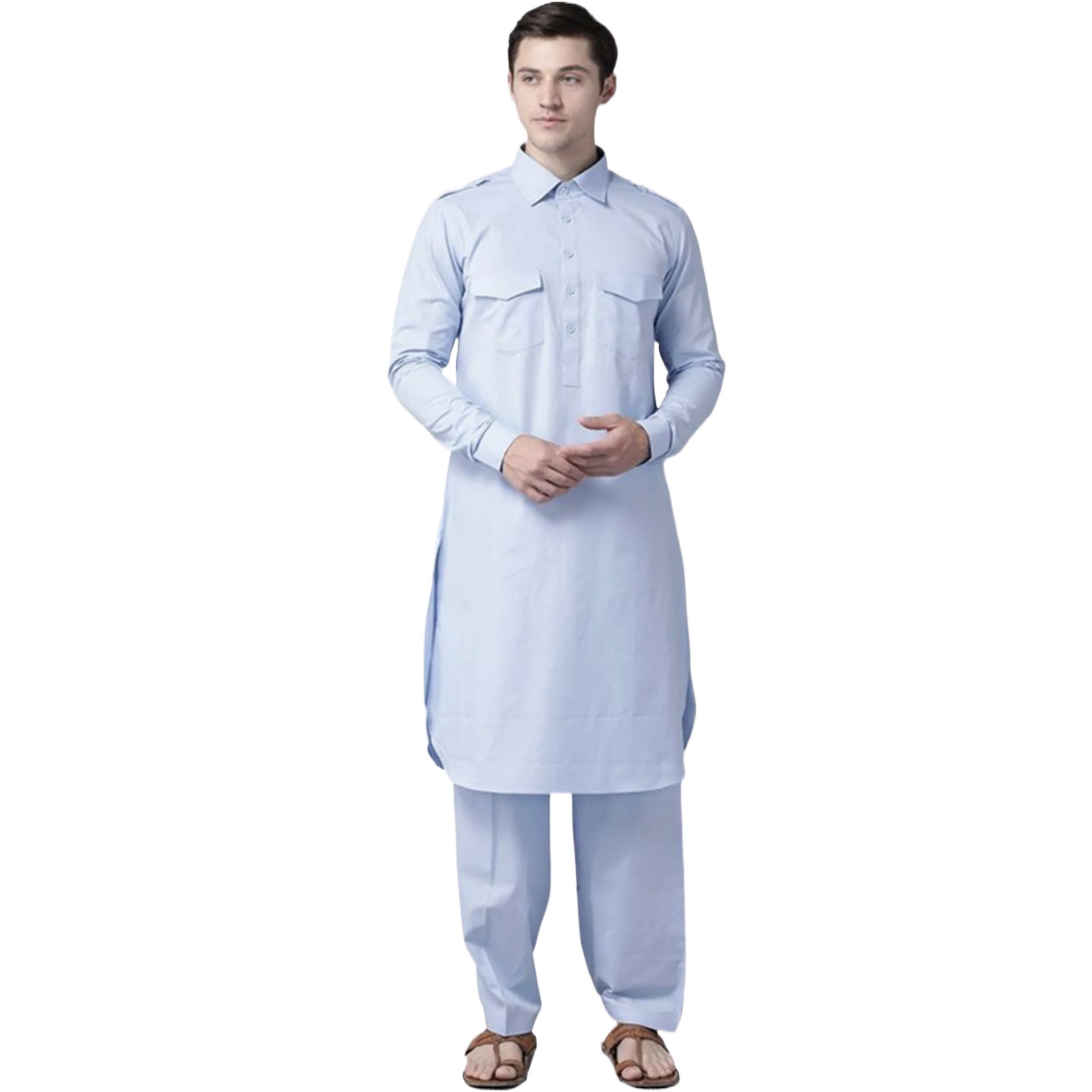 Picture of Kabli panjabi full set for men new collection 2024 | Kabli panjabi full set light ash | Panjabi for men kabli style