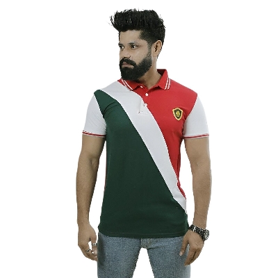 Picture of Green and red colour polo t shirt for men | Premium polo t shirt for men new 2024 brand | Bangladesh flag theme polo tshirt design