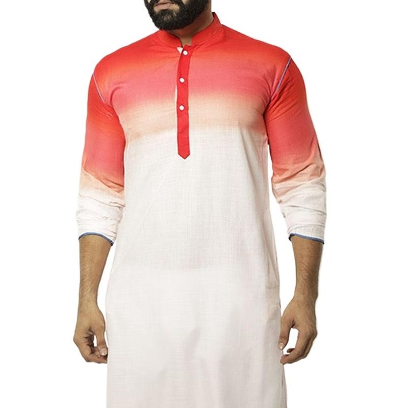 Picture of Cotton panjabi for men 2024 | Gaye holud panjabi collection for men | Red and white panjabi for men new collection 2024 brand