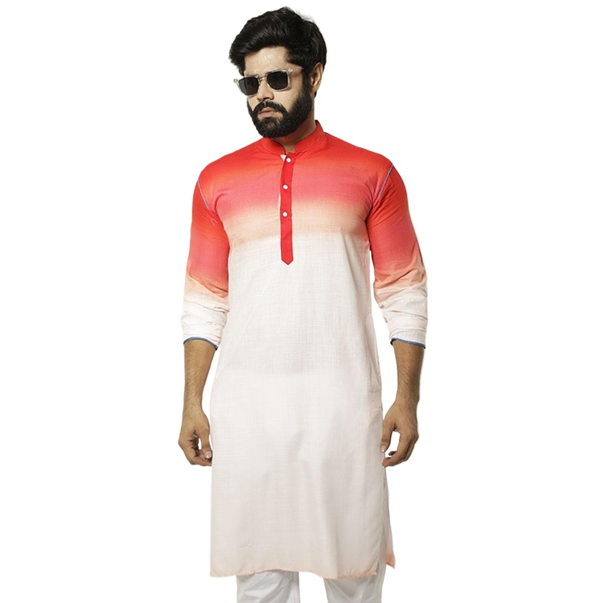 Picture of Cotton panjabi for men 2024 | Gaye holud panjabi collection for men | Red and white panjabi for men new collection 2024 brand
