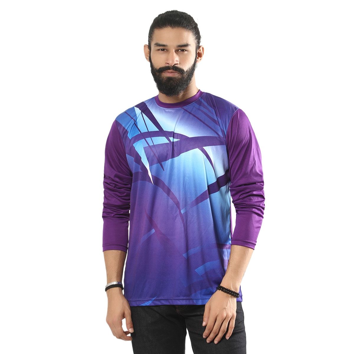 Picture of Navy blue tshirt for men new collection 2024 | Full sleeve tshirt for men blue | All over printed tshirt for men