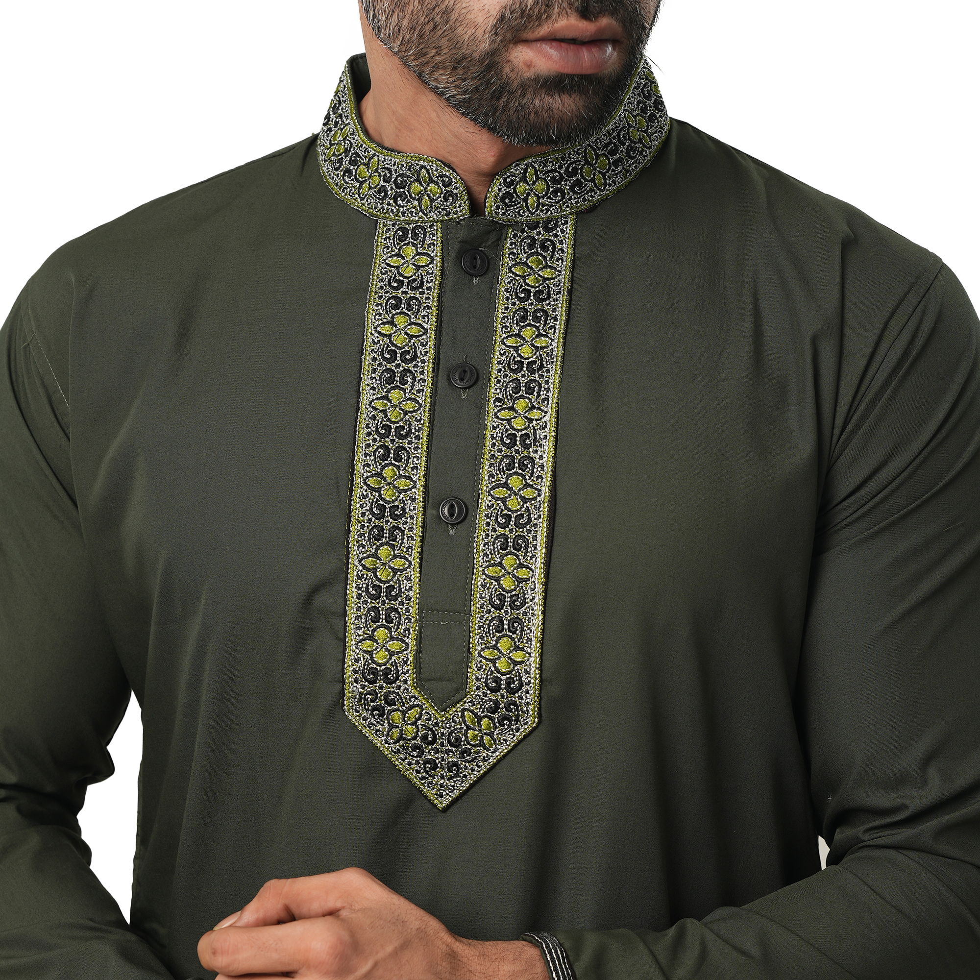 Picture of Panjabi for men cotton olive | premium panjabi for men new collection 2024 | Olive panjabi for men new collection 2024 stylist | panjabi for men new collection 2024 brand