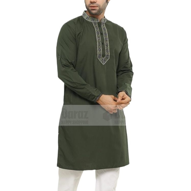 Picture of Olive green panjabi for men cotton | Panjabi for men high quality | Panjabi for men low price | Long Panjabi for men new collection 2024 brand