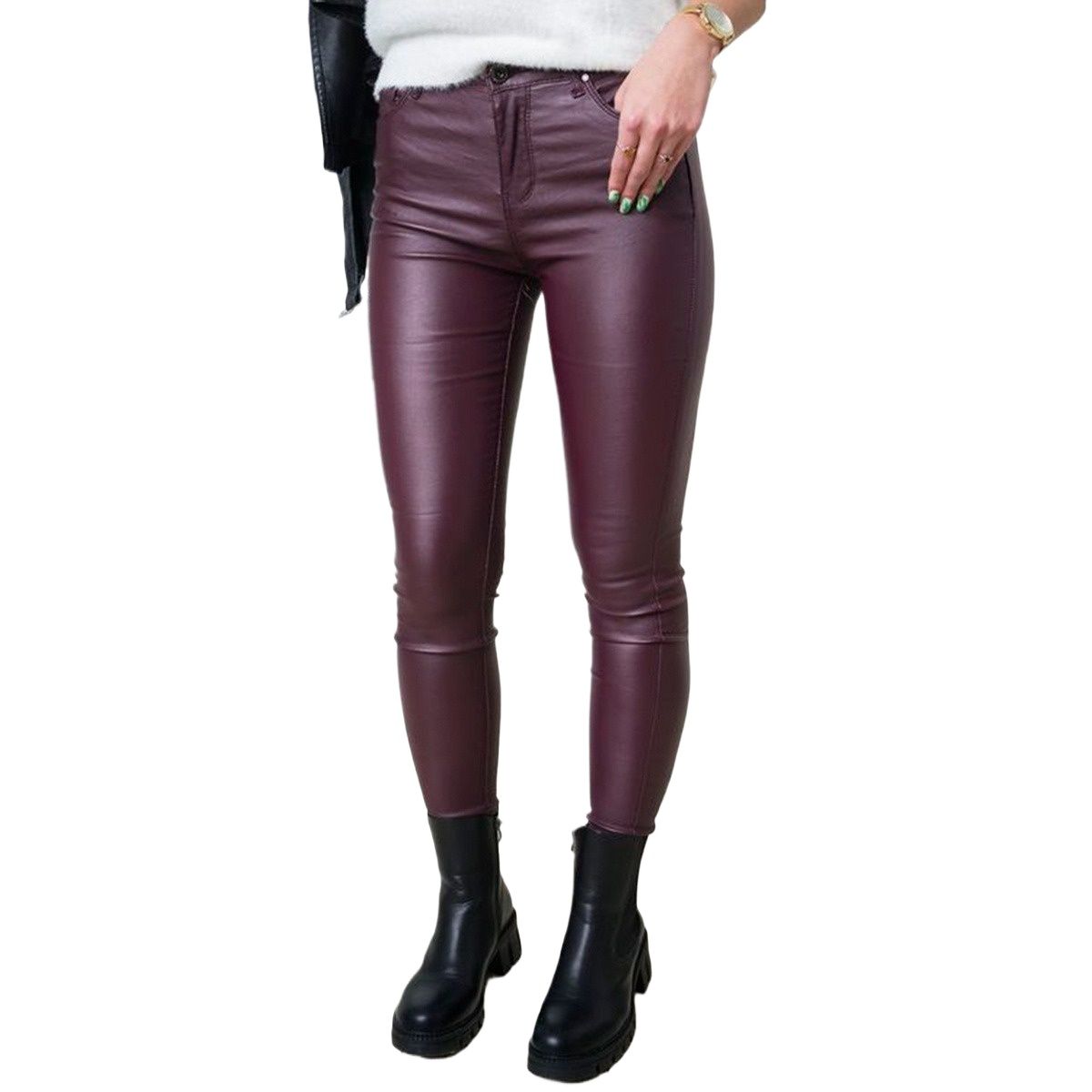 Picture of Purple pant for women stylish jins black purple | Low price leather pant for girls stylish | Winter leggings for women skin colour
