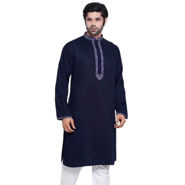 Picture of Navy blue embroidered panjabi for men low price | Premium panjabi collection 2024 | Panjabi for men new collection 2024 stylist black and blue