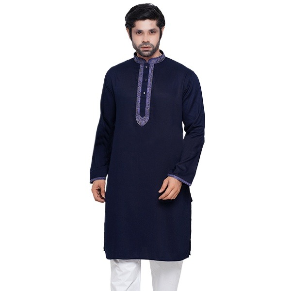 Picture of Navy blue embroidered panjabi for men low price | Premium panjabi collection 2024 | Panjabi for men new collection 2024 stylist black and blue