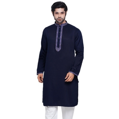 Picture of Navy blue embroidered panjabi for men low price | Premium panjabi collection 2024 | Panjabi for men new collection 2024 stylist black and blue
