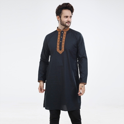 Picture of Navy blue embroidered panjabi for men low price | Premium panjabi collection 2024 | Panjabi for men new collection 2024 stylist black and blue