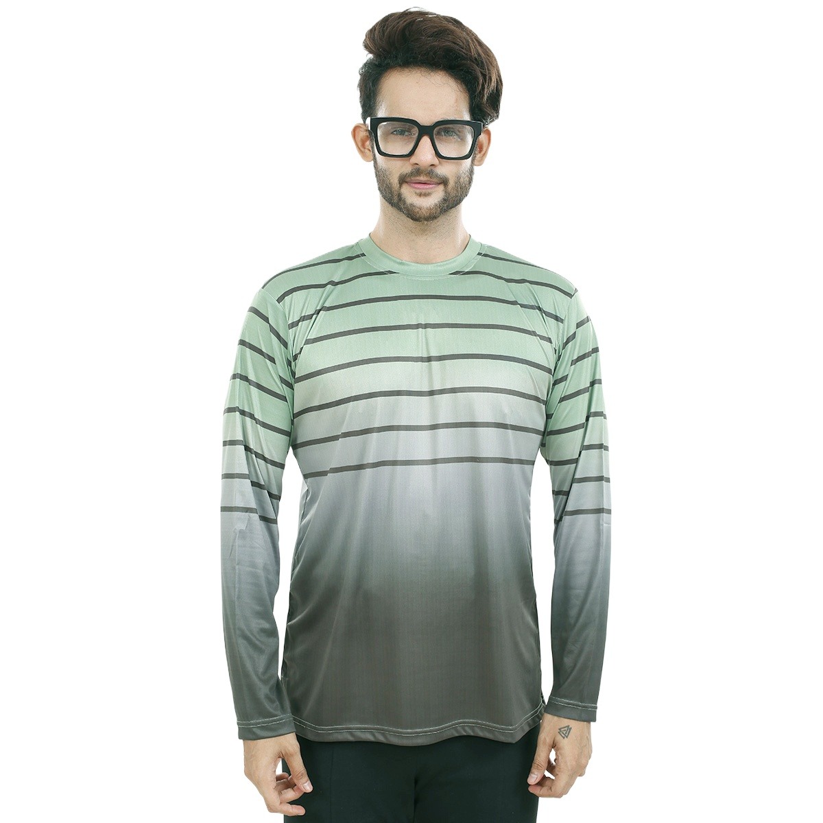 Picture of Olive and black tshirt for men new collection 2024 | Full sleeve tshirt for men | Stripe tshirt collection 2024