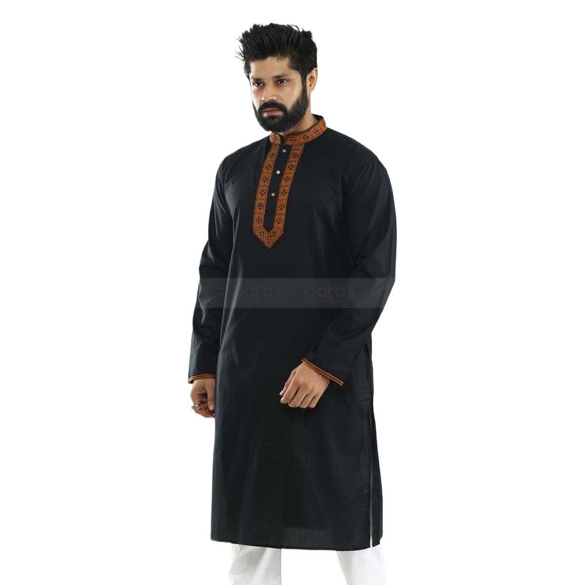 Picture of Black panjabi for men new collection 2024 | High quality panjabi for men black colour | Black kurtas collection for men