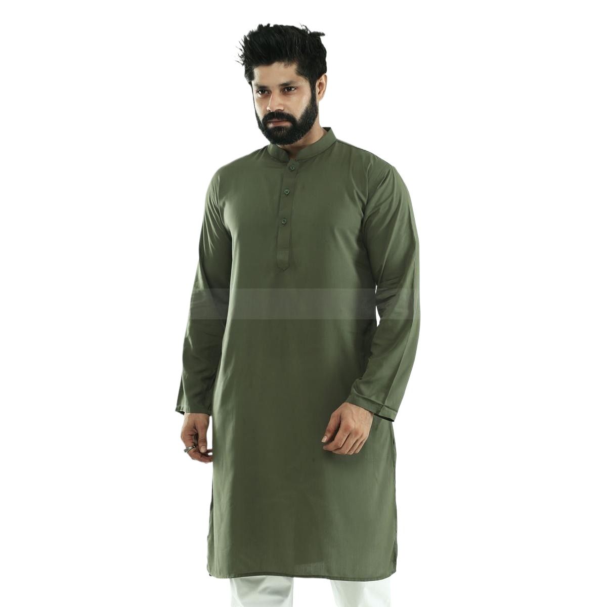 Picture of Deep olive panjabi for men | Cotton panjabi  collection for men 2024