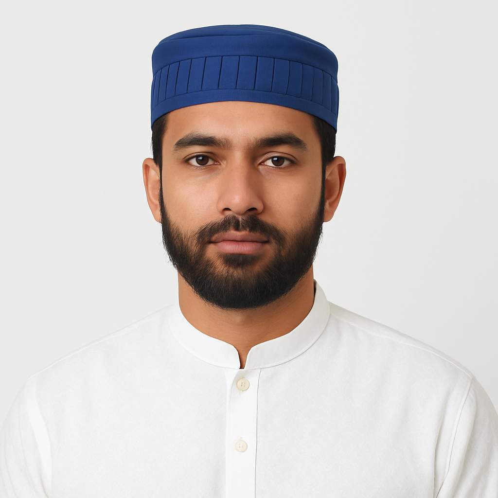 Picture of Tupi for men islamic afgani | Afghan tupi blue color | High quality tupi for men islamic pakistani | Namaz tupi pakistani