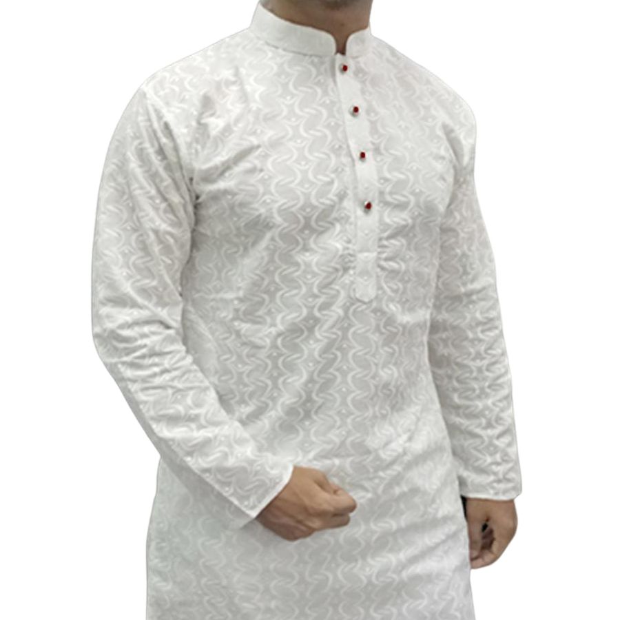 Picture of White panjabi for men high quality | White indian panjabi for men low price | Indian chicken fabrics panjabi for men new collection 2024
