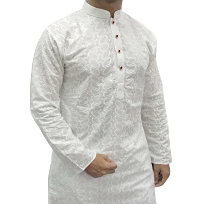 Picture of White panjabi for men high quality | White indian panjabi for men low price | Indian chicken fabrics panjabi for men new collection 2024