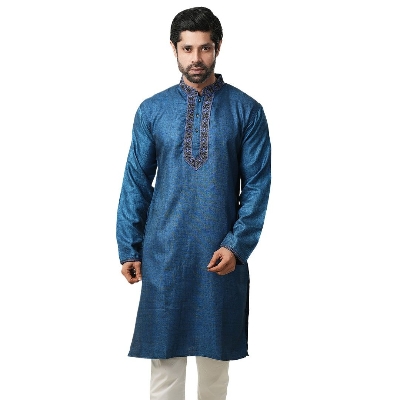 Picture of Blue Panjabi for men new collection 2024 | Semi long blue color panjabi for men stylist