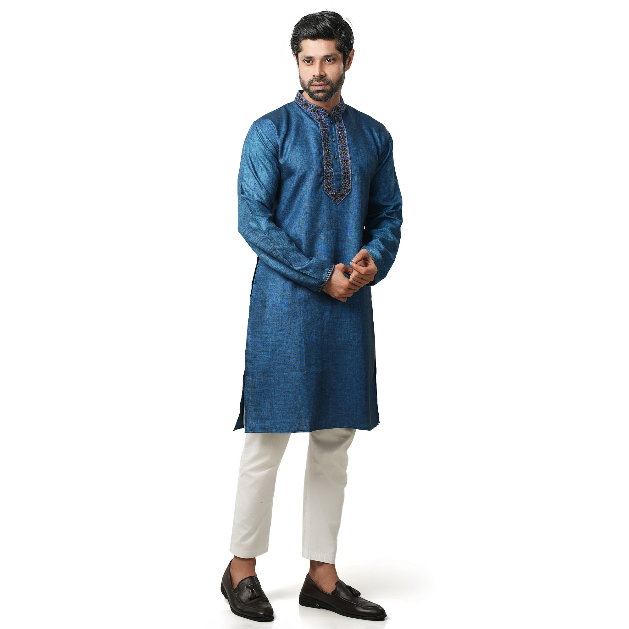 Picture of Blue Panjabi for men new collection 2024 | Semi long blue color panjabi for men stylist