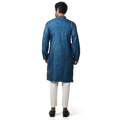 Picture of Blue Panjabi for men new collection 2024 | Semi long blue color panjabi for men stylist