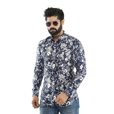 Picture of Printed shirt for men new collection 2024 stylist | soft Cotton shift for men blue color | Printed shirt collection blue