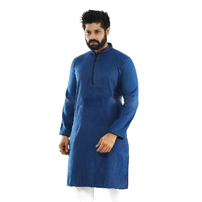 Picture of Blue Panjabi for men new collection 2024 stylist | Cotton panjabi for men new collection 2024 | Low price panjabi for men | Printed casual panjabi collection