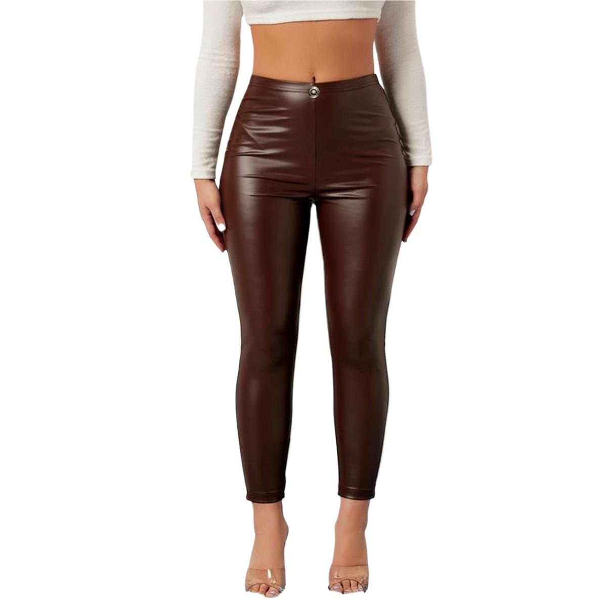 Picture of Leather pants for women stylish | Chocolate colous womens pants | High quality narrow pants for ladies