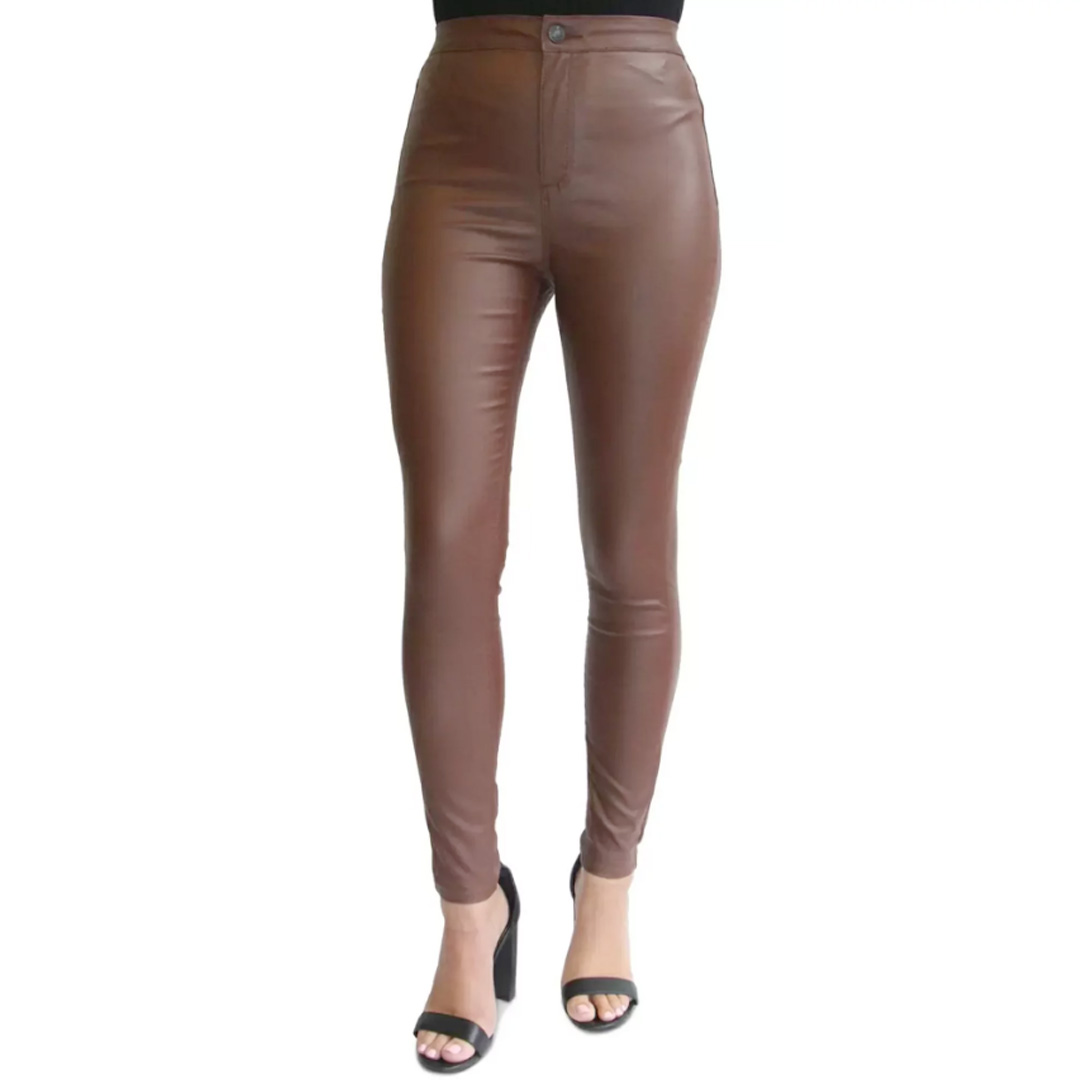 Picture of Leather pants for women stylish | Chocolate colous womens pants | High quality narrow pants for ladies