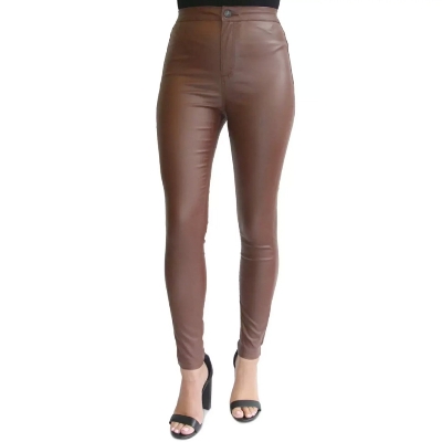 Picture of Leather pants for women stylish | Chocolate colous womens pants | High quality narrow pants for ladies